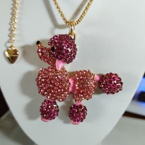 Vintage Betsey Johnson Pink Rhinestone Poodle Necklace